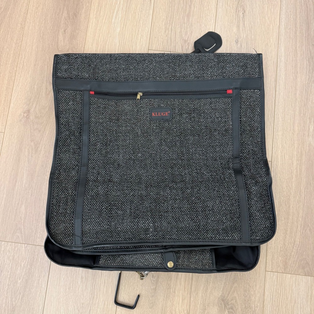 Kluge‎ Grey Tweed Folding Garment Bag Travel Suit Carrier with Brass Hardware